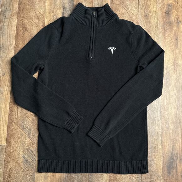 Tesla Employee Sweater Men's Small Black Knit Official Mock Neck 1/4 Zip 3531 - Picture 1 of 13
